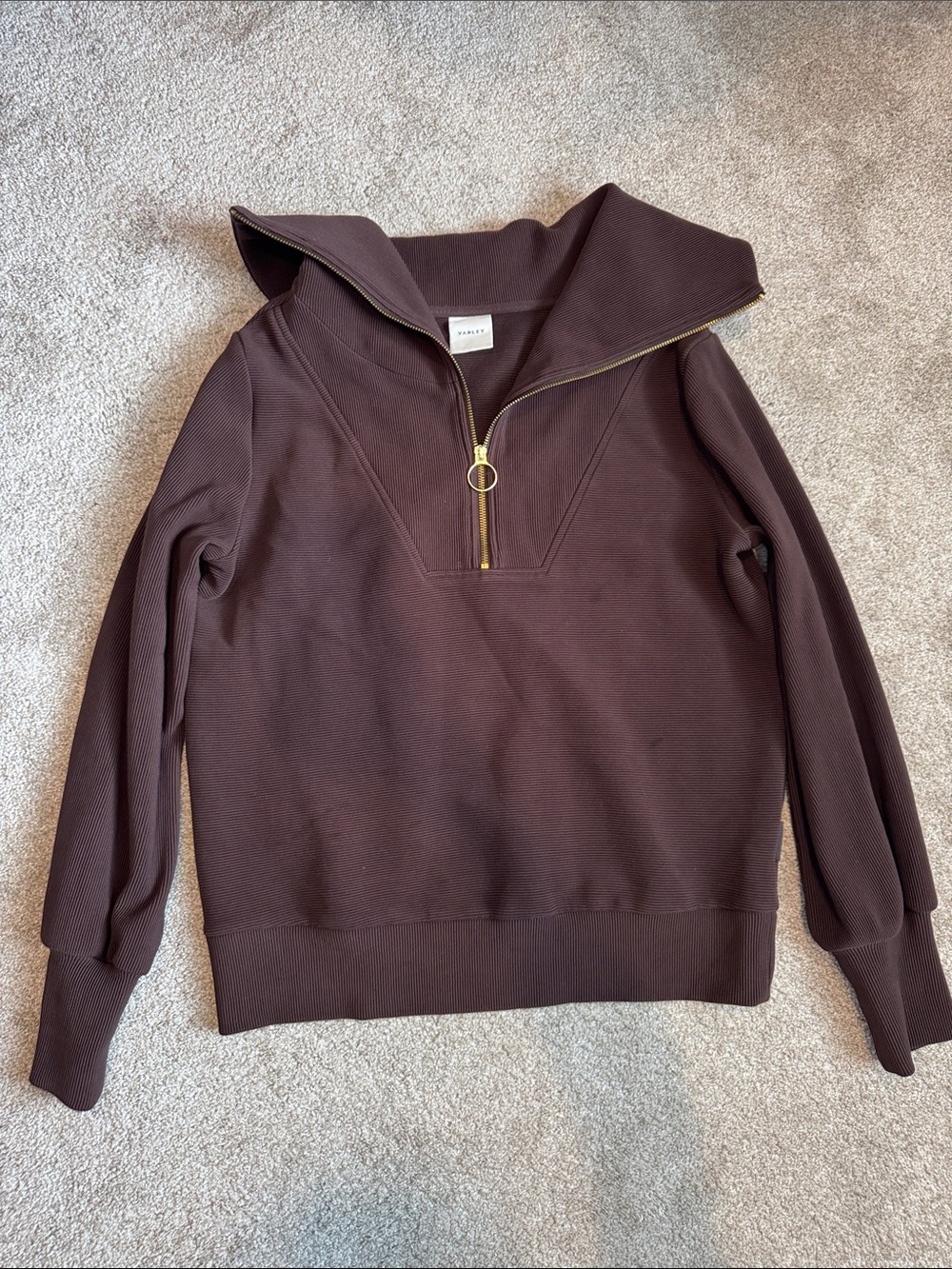 Varley Half-Zip Ribbed Pullover in Chocolate Brown